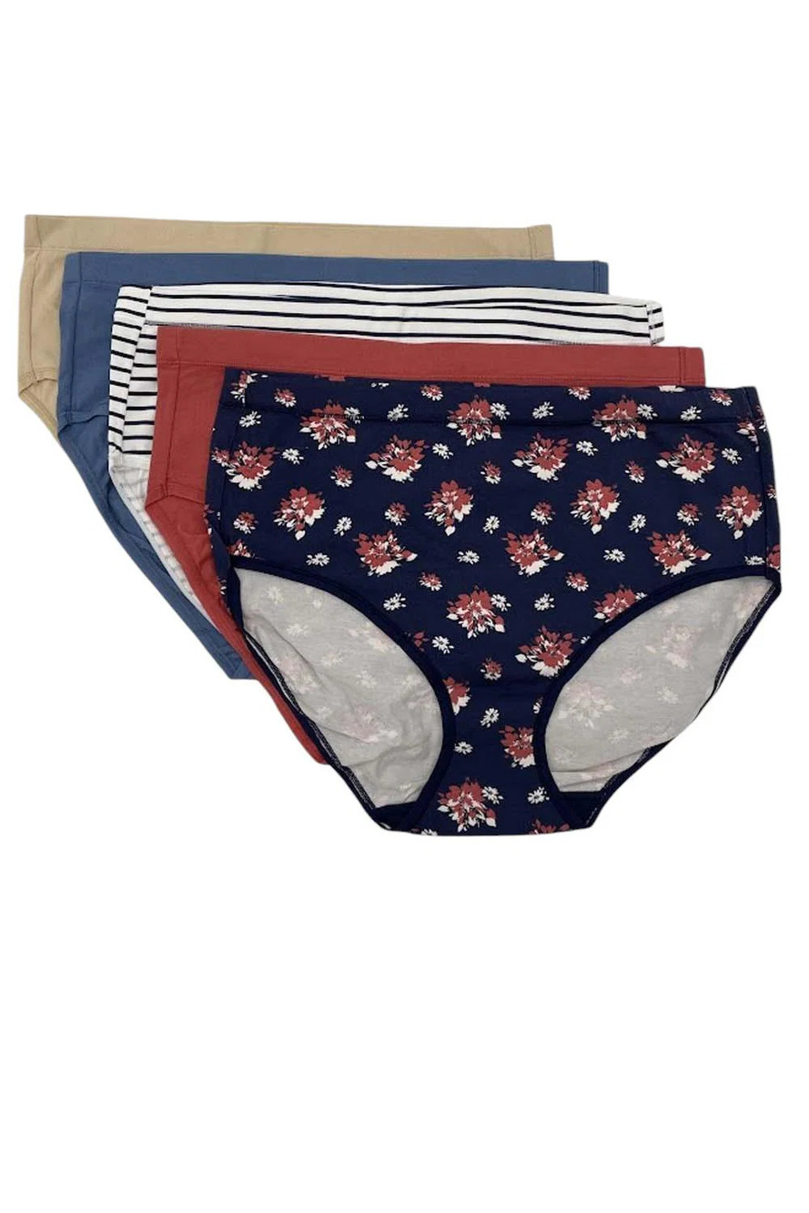 Cuddl Duds Women's 5-Pack Intimates Cotton Core Modern Briefs Navy -